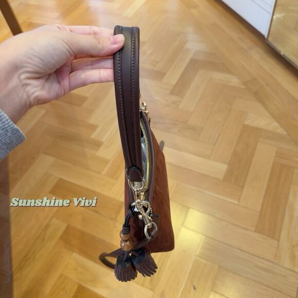 NWT Coach Laurel Small Shoulder Bag With Tassels CCF14 Suede Vintage Brown/Maple - Picture 6 of 6